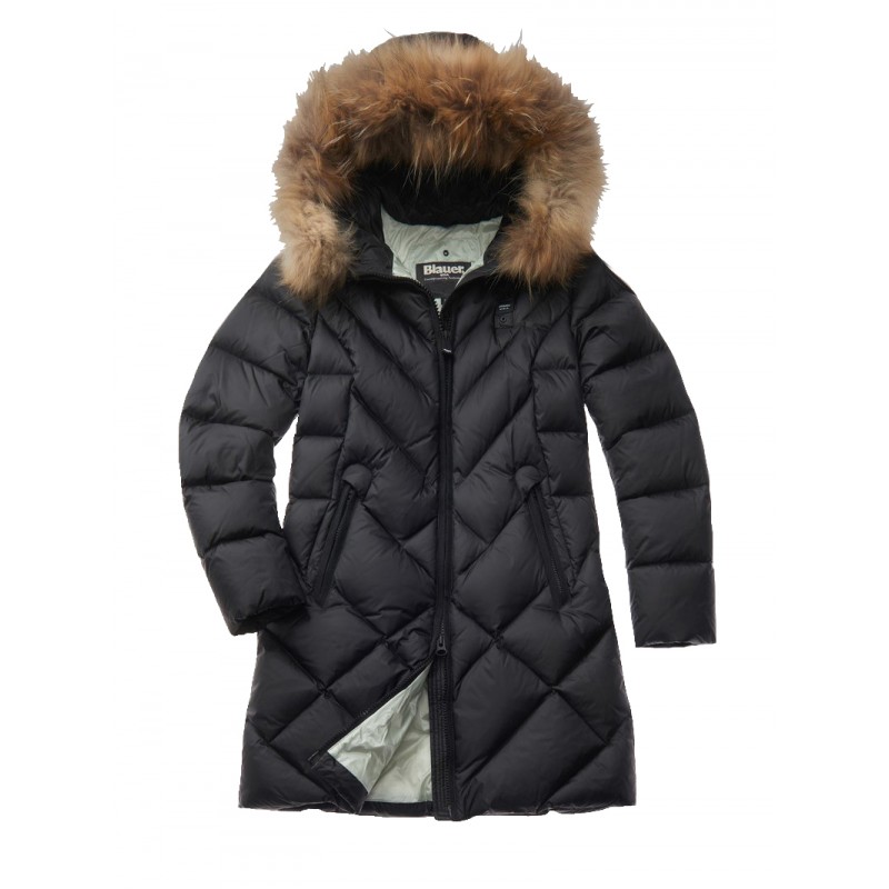 PIUMINO LUNGO CON CAPPUCCIO BLAUER ALTHEA NERO - 