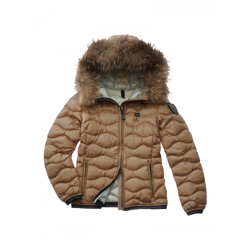 PIUMINO ONDULATO CON CAPPUCCIO IN PELLICCIA ALDIE COLORE NERO - 