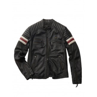 GIACCA BIKER BLAUER EZEKIEL IN PELLE - 