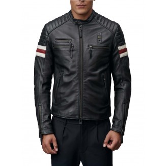 GIACCA BIKER BLAUER AKRON IN PELLE