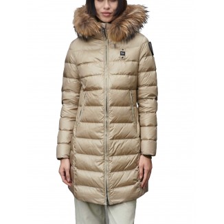 PIUMINO BLAUER LUNGO CON CAPPUCCIO IN PELLICCIA KRISTIN BEIGE