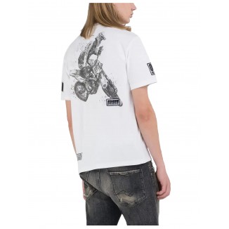 CAMISETA BLANCA REPLAY PARCHES CON ESTAMPADO MOTOCROSS - 