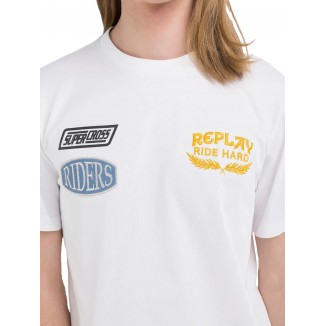CAMISETA BLANCA REPLAY PARCHES CON ESTAMPADO MOTOCROSS - 