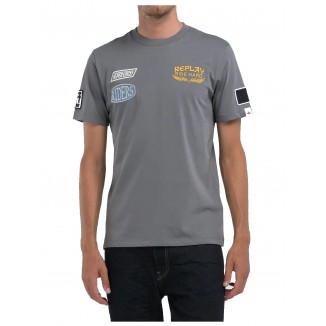 CAMISETA GRIS REPLAY PARCHES CON ESTAMPADO MOTOCROSS - 