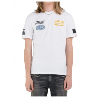 CAMISETA BLANCA REPLAY PARCHES CON ESTAMPADO MOTOCROSS - 