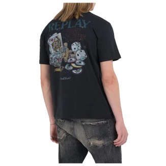 CAMISETA NEGRA REPLAY CON ESTAMPADO POKER - 