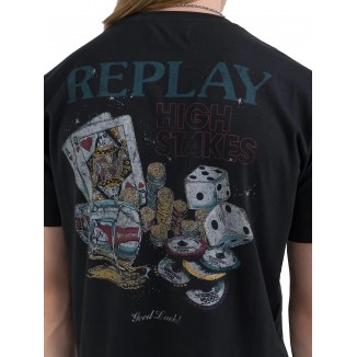 CAMISETA NEGRA REPLAY CON ESTAMPADO POKER - 