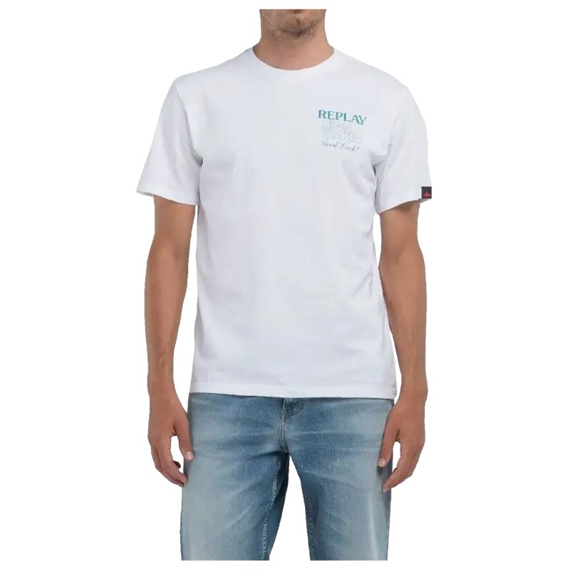 T-SHIRT BIANCA REPLAY CON STAMPA POKER - 