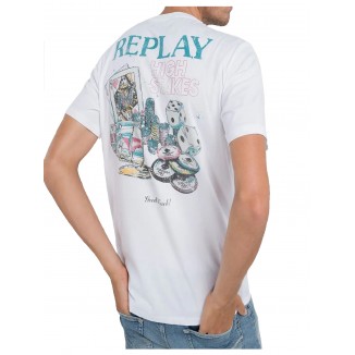 T-SHIRT BIANCA REPLAY CON STAMPA POKER - 