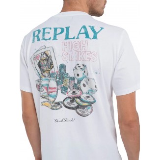 T-SHIRT BIANCA REPLAY CON STAMPA POKER - 