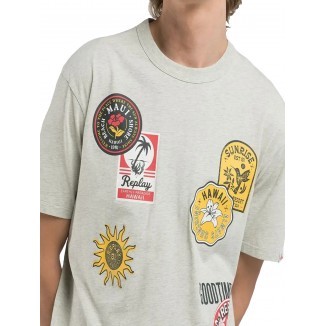 CAMISETA REPLAY ESTAMPADO CON EFECTO PARCHES