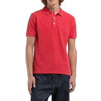 POLO DE ALGODON REPLAY CON BORDADO EN COLOR ROJO - 