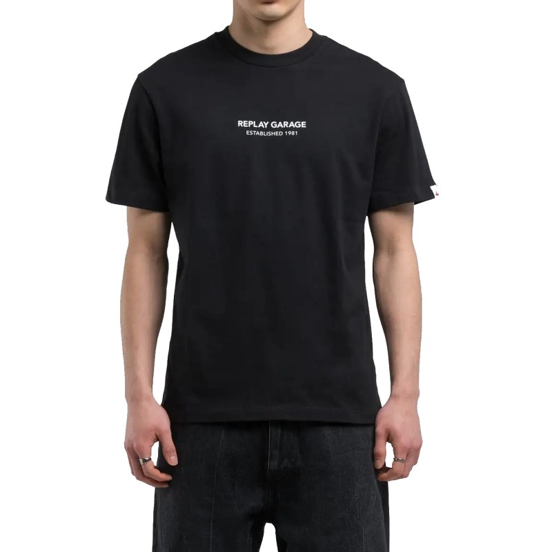 T-SHIRT REPLAY BLU IN COTONE STAMPATO ELECTRIC CLUB - 