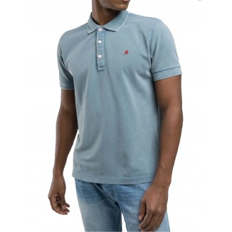 POLO UOMO REPLAY IN PIQUE DI COTONE E COLORE BLU - 