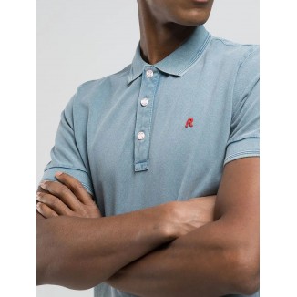 POLO DE ALGODON REPLAY AZUL CLARO CON BORDADO