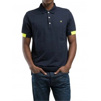 POLO DE ALGODON REPLAY AZUL MARINO CON BORDADO - 