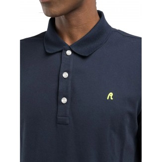 POLO DE ALGODON REPLAY AZUL MARINO CON BORDADO
