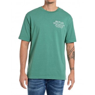 T-SHIRT REPLAY NERO IN COTONE STAMPATO - 