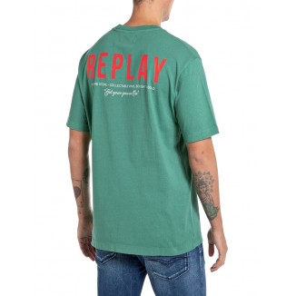 T-SHIRT REPLAY VERDE IN COTONE STAMPATO