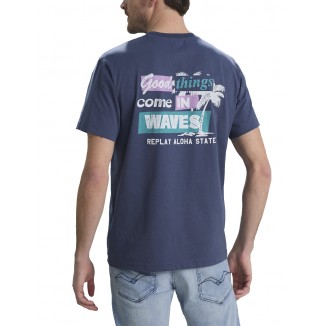 CAMISETA REPLAY DE ALGODON ALOHA STATE AZUL