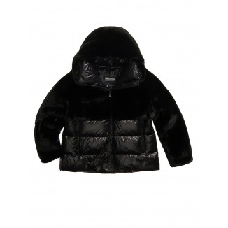 CHAQUETÓN NYLON CON PIEL ECO FANEVIL COLOR NEGRO - 