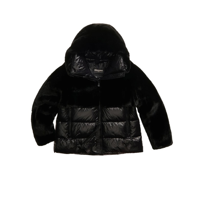 CHAQUETÓN NYLON CON PIEL ECO FANEVIL COLOR NEGRO - CHAQUETÓN NYLON CON PIEL ECO FANEVIL COLOR NEGRO -