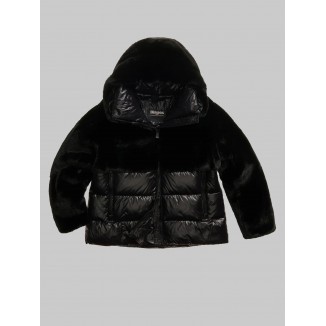 CHAQUETÓN NYLON CON PIEL ECO FANEVIL COLOR NEGRO - 