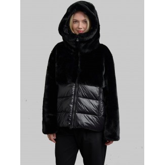 CHAQUETÓN NYLON CON PIEL ECO FANEVIL COLOR NEGRO - 