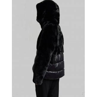 CHAQUETÓN NYLON CON PIEL ECO FANEVIL COLOR NEGRO - 