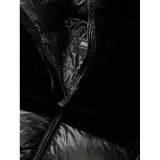 CHAQUETÓN NYLON CON PIEL ECO FANEVIL COLOR NEGRO - 