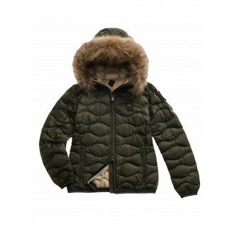 PIUMINO ONDULATO CON CAPPUCCIO IN PELLICCIA ALDIE COLORE NERO -