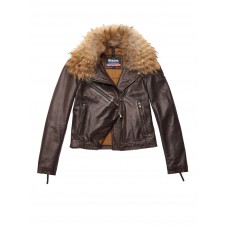 CHAQUETA BIKER DE PIEL CON CUELLO DE PELO WARD - 