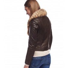 CHAQUETA BIKER DE PIEL CON CUELLO DE PELO WARD - 