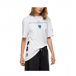 CAMISETA REPLAY MUJER CON PARCHES Y LENTEJUELAS - 