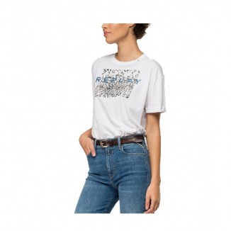 CAMISETA REPLAY MUJER CON ESTAMPADO PURPURINA ANIMAL - 