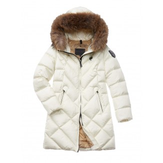 PLUMÍFERO LARGO CON CAPUCHA BLAUER REGINA COLOR BLANCO PLUMA -