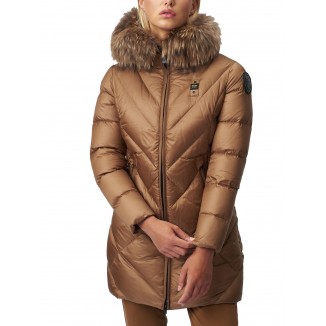 PIUMINO BLAUER PER DONNA LUNGO E LUMINOSO BRANDY COLORE TOBACCO