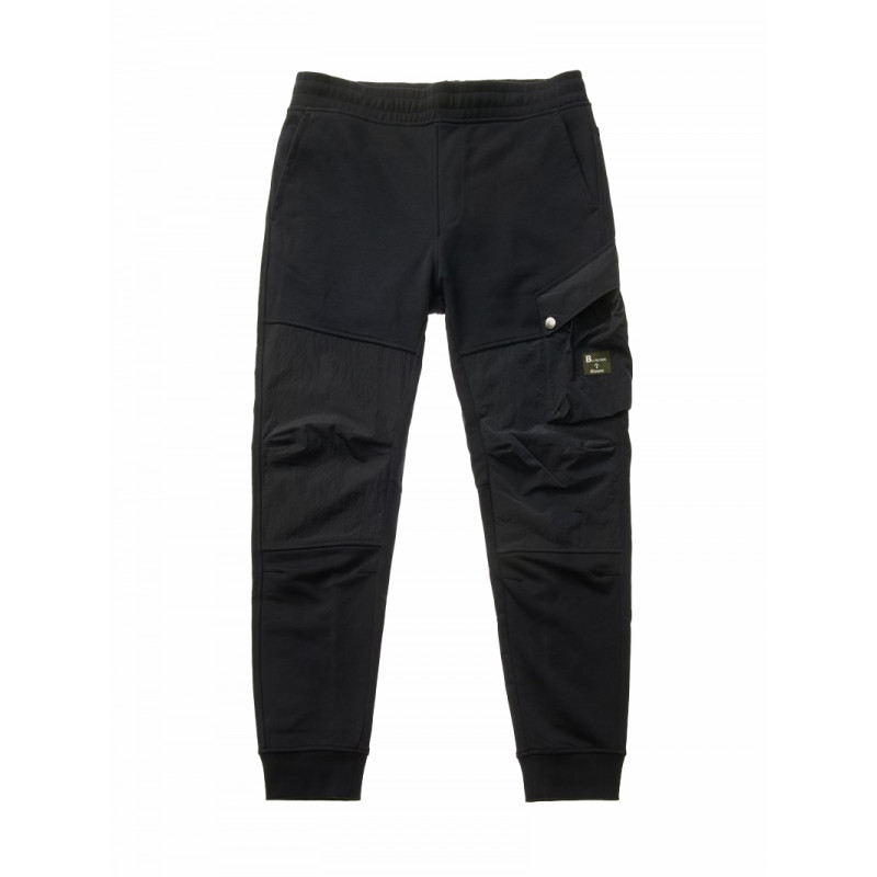 PANTALONE NERO BLAUER LUNGO IN FELPA E NYLON CREASE - 