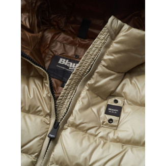 BLAUER PIUMINO LUNGO CON CAPPUCCIO AGNES COLORE PELICANO