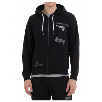 SUDADERA REPLAY CON CAPUCHA Y CREMALLERA NEGRA - 