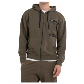 SUDADERA REPLAY CON CAPUCHA Y CREMALLERA VERDE - 