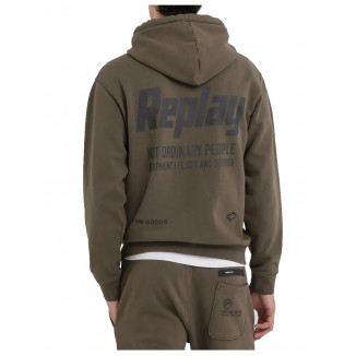 FELPA REPLAY CON CAPPUCCIO E ZIP VERDE MILITARE