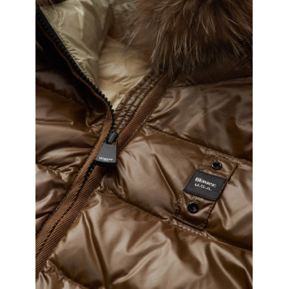 PIUMINO BLAUER LUNGO CON CAPPUCCIO IN PELLICCIA AGNES