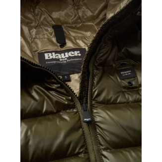 BLAUER PIUMINO LUNGO CON CAPPUCCIO AGNES VERDE