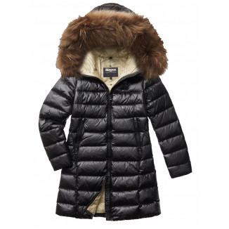 PIUMINO BLAUER LUNGO CON CAPPUCCIO IN PELLICCIA AGNES NERO - 