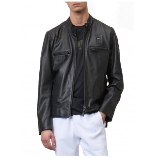 GIACCA BIKER BLAUER EZEKIEL IN PELLE