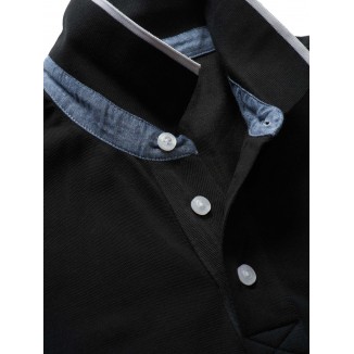 POLO BLAUER BLU NAVY CON BORDI RIGATI IN BIANCO - 