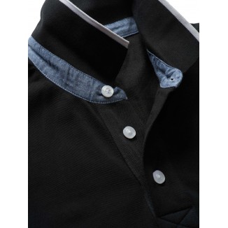 POLO BLAUER NERO CON BORDI RIGATI IN BIANCO