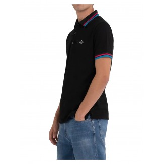 POLO REPLAY NERA CON PROFILI A CONTRASTO